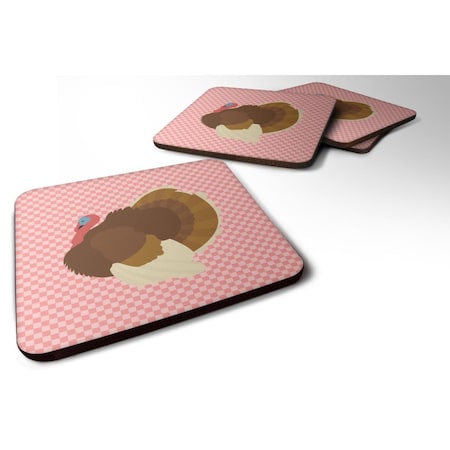 French Turkey Dindon Pink Check Foam Coaster, Set Of 4